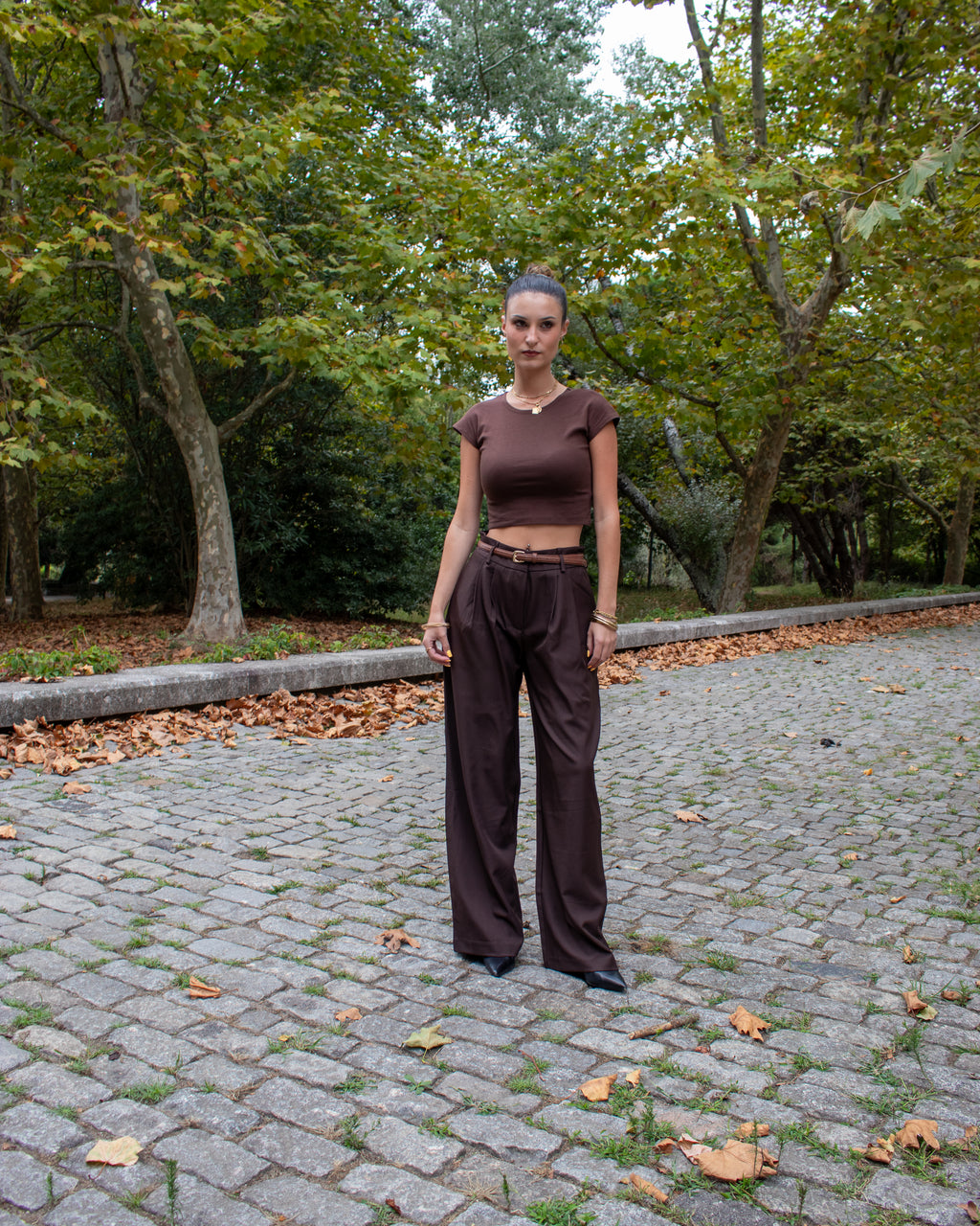 Calças de Alfaiataria em Castanho