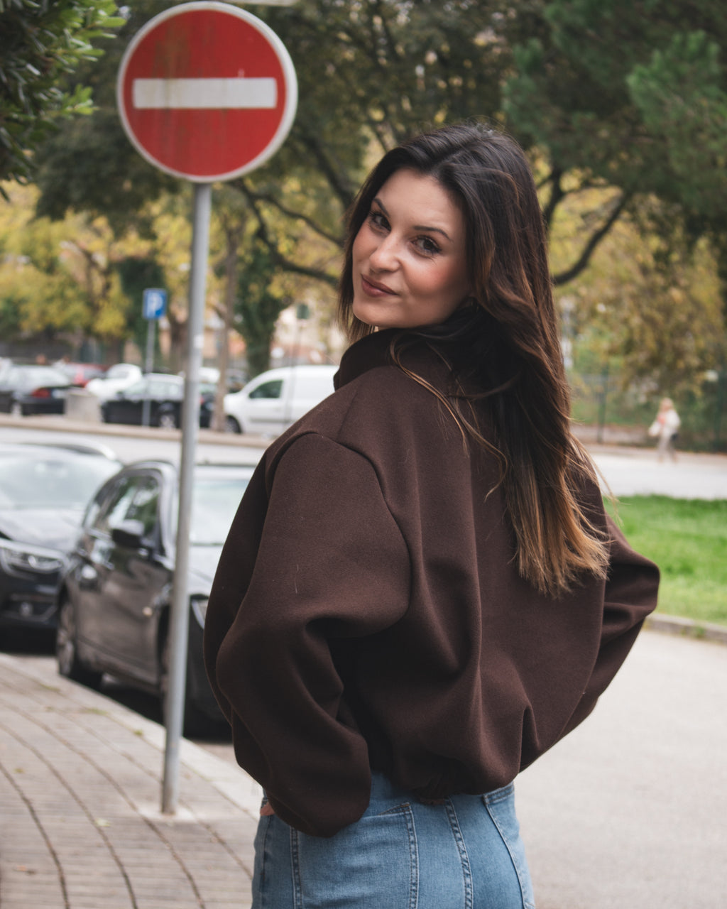 Casaco Bomber Castanho com Fecho Metálico