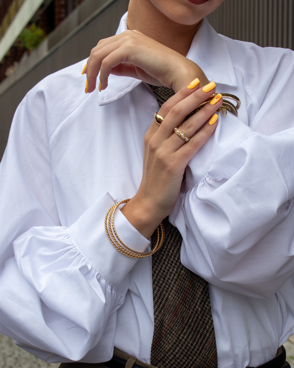 Camisa Oversized Brancacom Gravata Xadrez Castanha