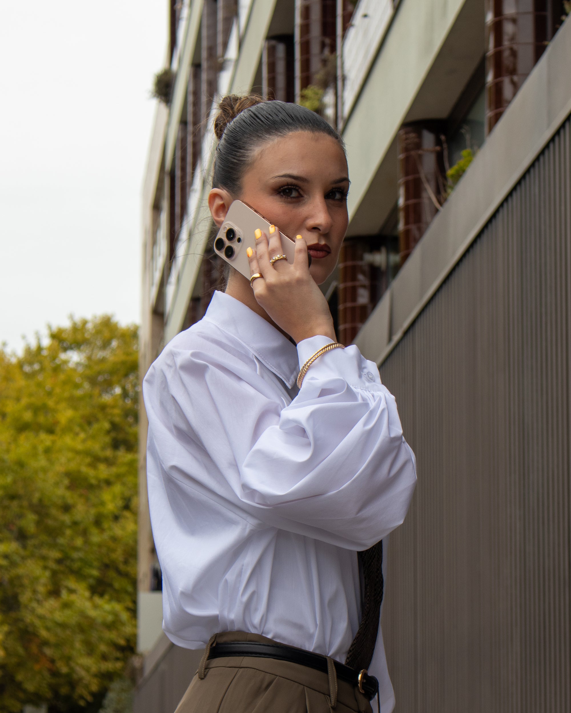 Camisa Oversized Brancacom Gravata Xadrez Castanha